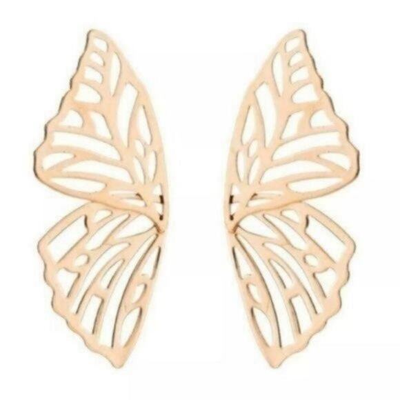 Gold Butterfly Wing Earrings - Picture 4 of 6